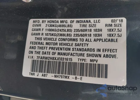 2018 Honda Cr-V Ex-L/Ex-L Navi z USA, uszkodzony, nr VIN 7FARW2H8XJE031615